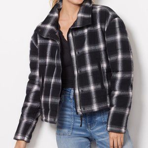 EUC Evereve Lucy Plaid Jacket - Black and White Cropped Quilted Insulated XS